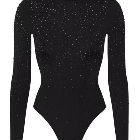 NWT! SWAROVSKI X SKIMS JELLY SHEER LONG SLEEVE CREW NECK BODYSUIT | ONYX - Small - Picture 3 of 3